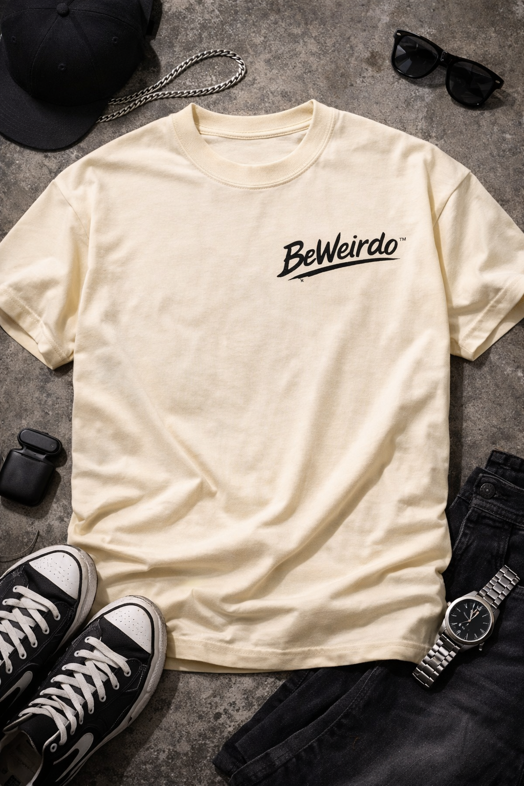 BeWeirdo Signature Logo Cream Oversized T-Shirt