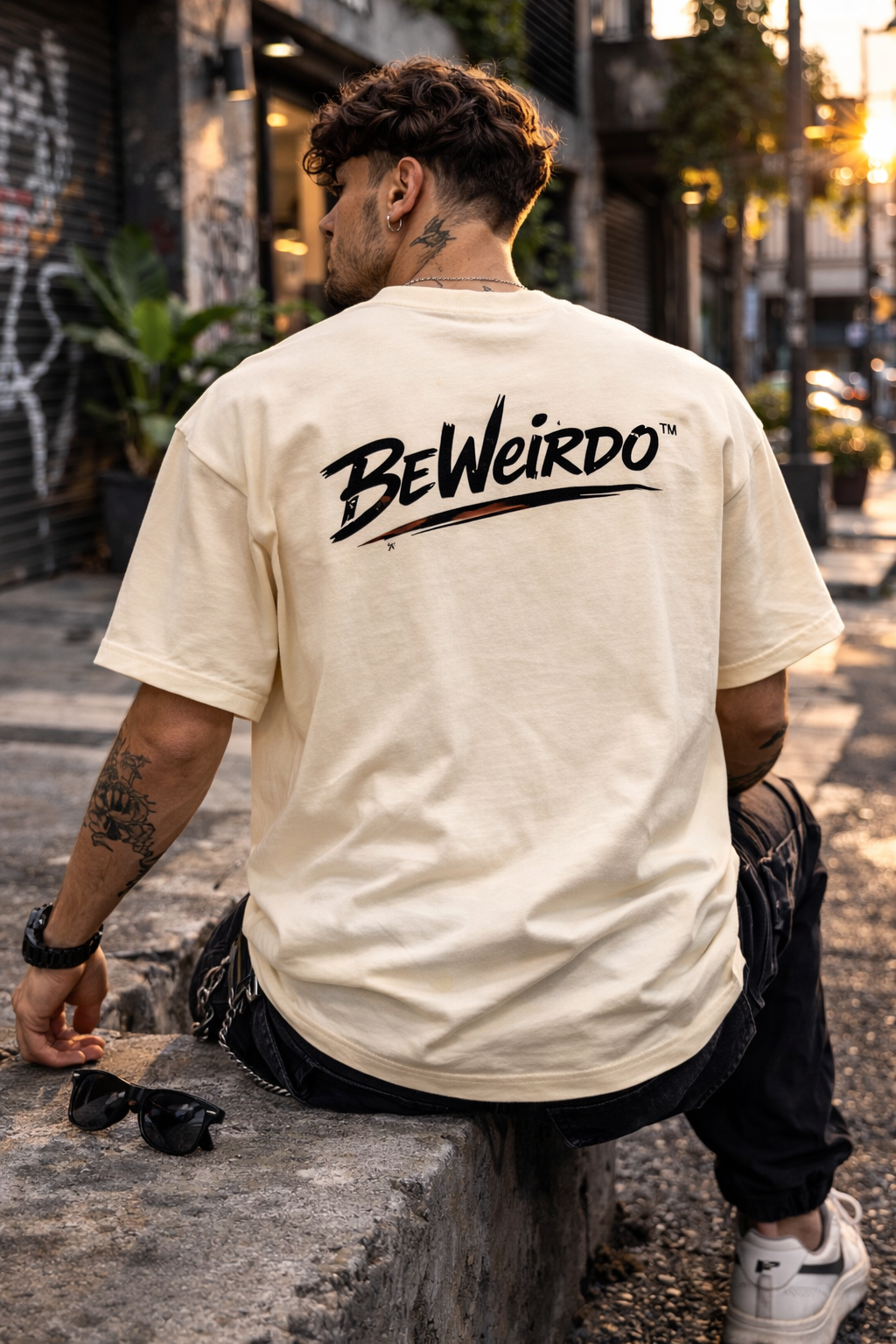 BeWeirdo Signature Logo Cream Oversized T-Shirt