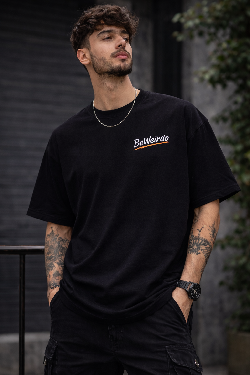 BeWeirdo black oversized t-shirt for men minimal streetwear

