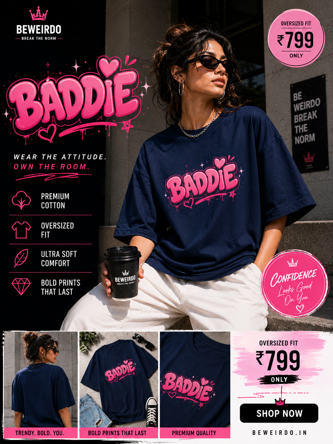 BeWeirdo “BADDIE” Oversized T-Shirt – Bold Women Streetwear