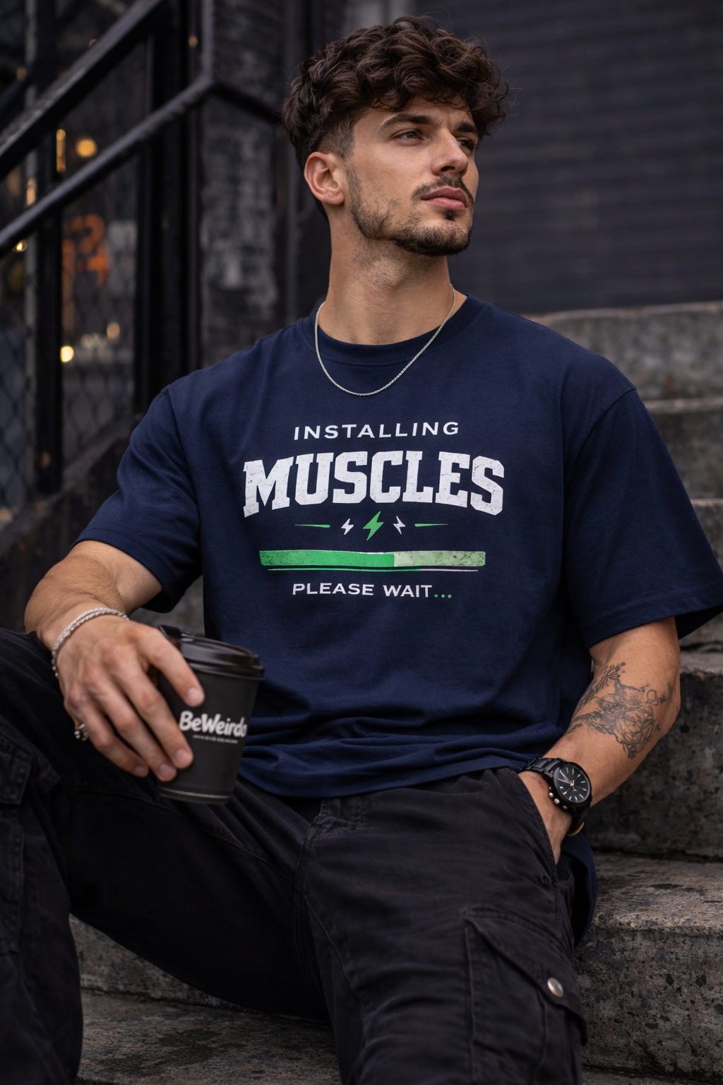 BeWeirdo Installing Muscles funny gym oversized t-shirt lifestyle
