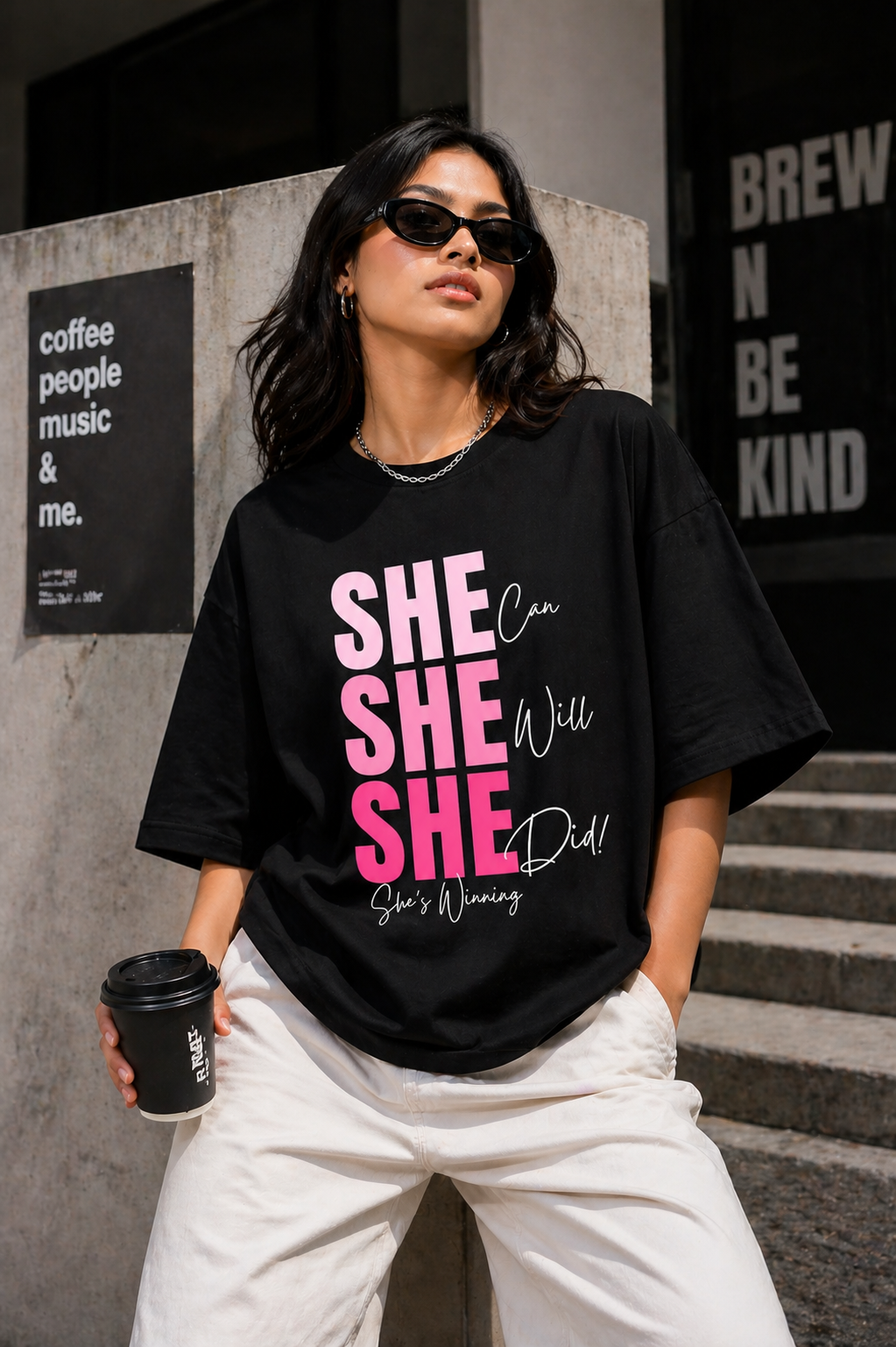 BeWeirdo “She Can. She Will. She Did.” Oversized T-Shirt – Confidence Streetwear