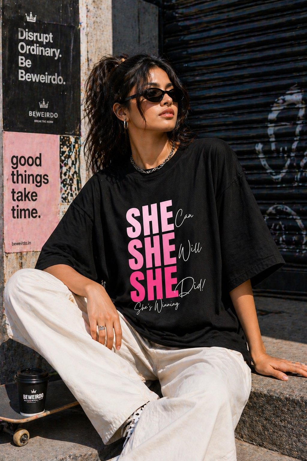 BeWeirdo “She Can. She Will. She Did.” Oversized T-Shirt – Confidence Streetwear